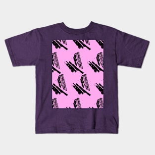Black intricate fragments on a purple surface. Kids T-Shirt
